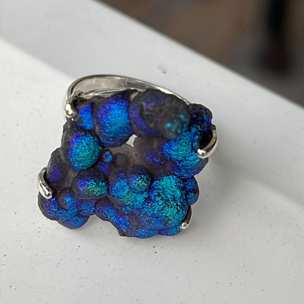 TITANIUM GRAPE DRUZY 925 STERLING SILVER RING, SIZE 7.75